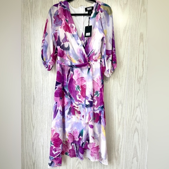 DKNY Floral Asymmetric Wrap Dress Size 10 NWT - Picture 5 of 6